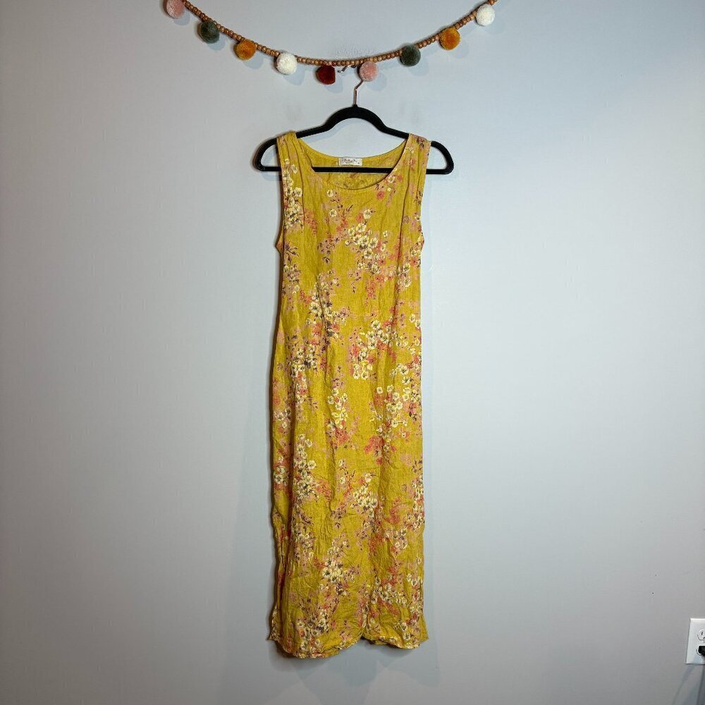 Bellambia Made in Italy yellow floral linen maxi dress